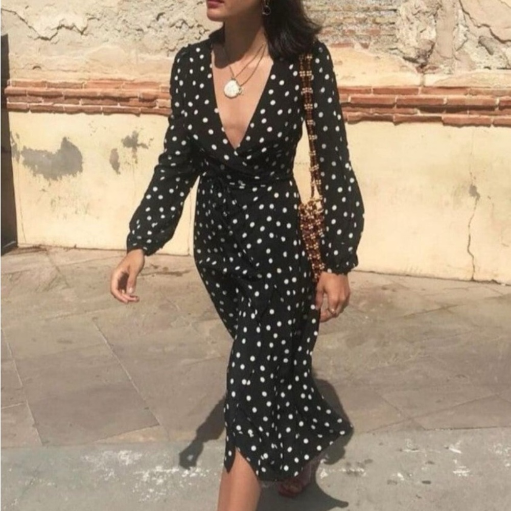 Realisation Par Violette Long Sleeve Wrap Midi Dress